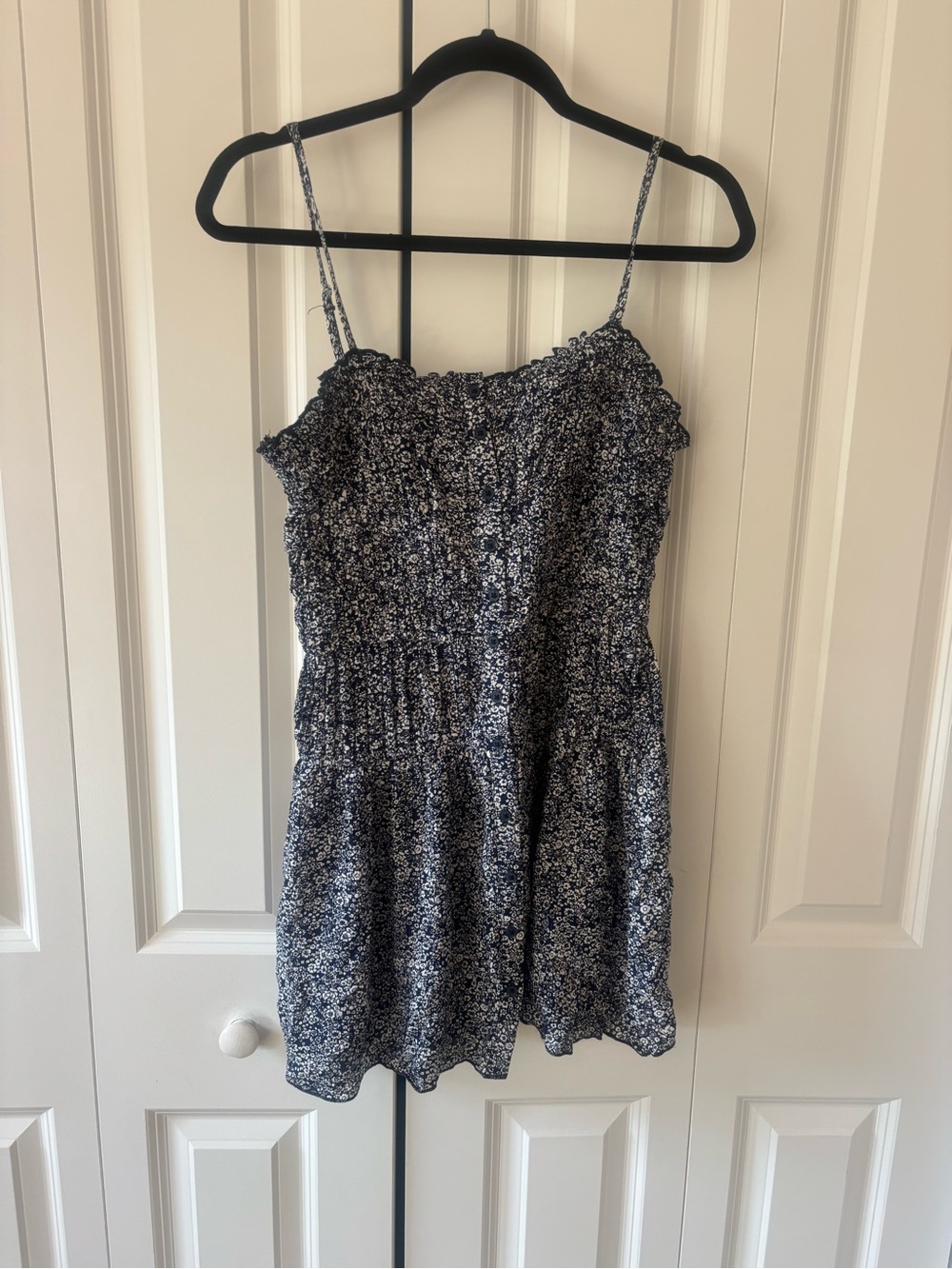 ASOS Smocked Floral mini Sundress - Navy/White